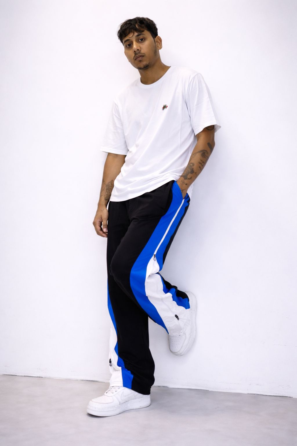 Velocity Blue Zip Panel Track Pants – Black with Blue/White Panel