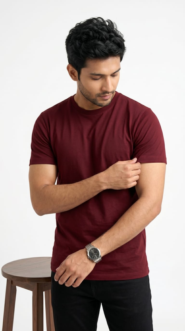 Men’s Solid Maroon Cotton T-Shirt