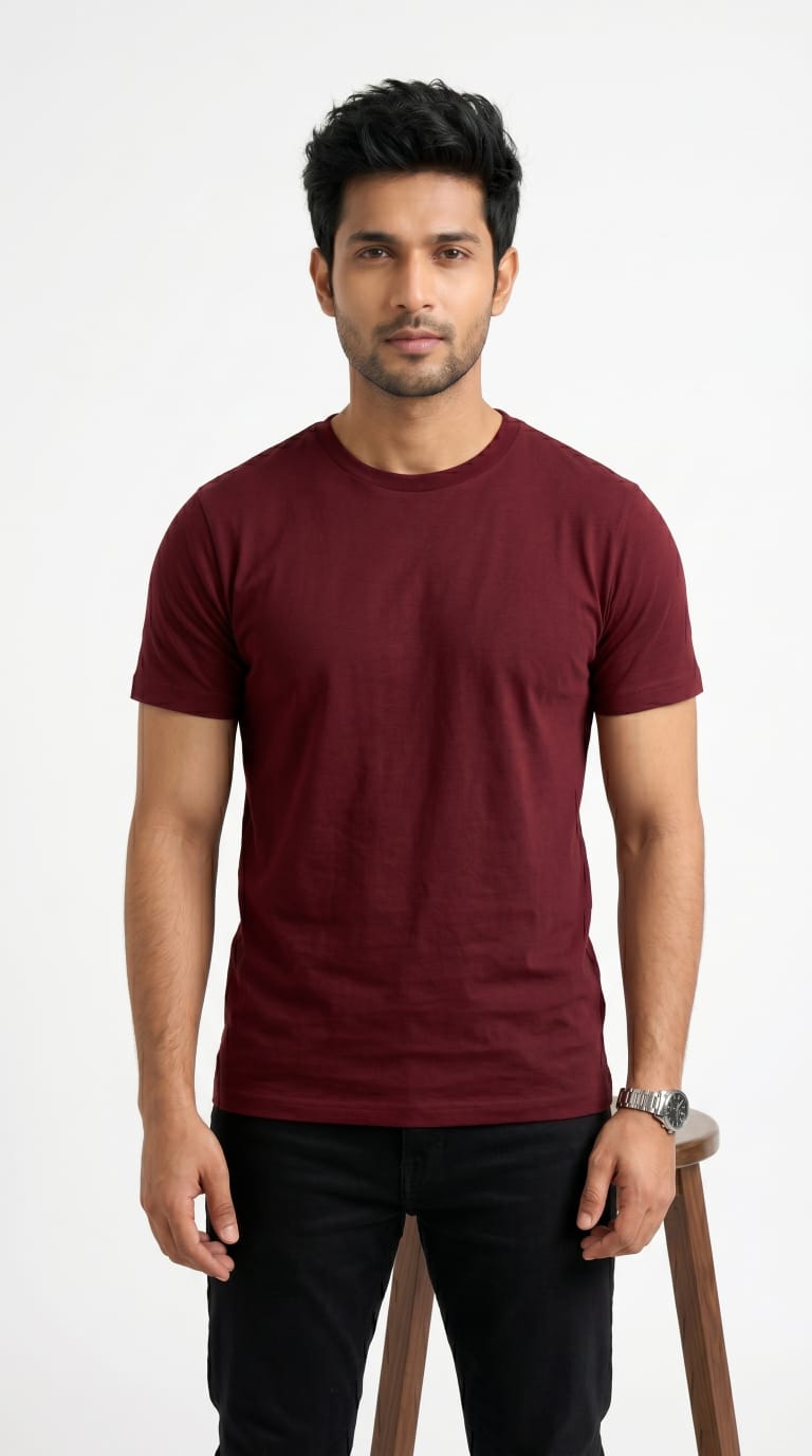 Men’s Solid Maroon Cotton T-Shirt