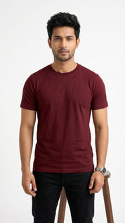 Men’s Solid Maroon Cotton T-Shirt