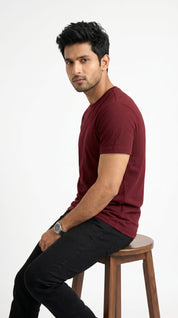 Men’s Solid Maroon Cotton T-Shirt
