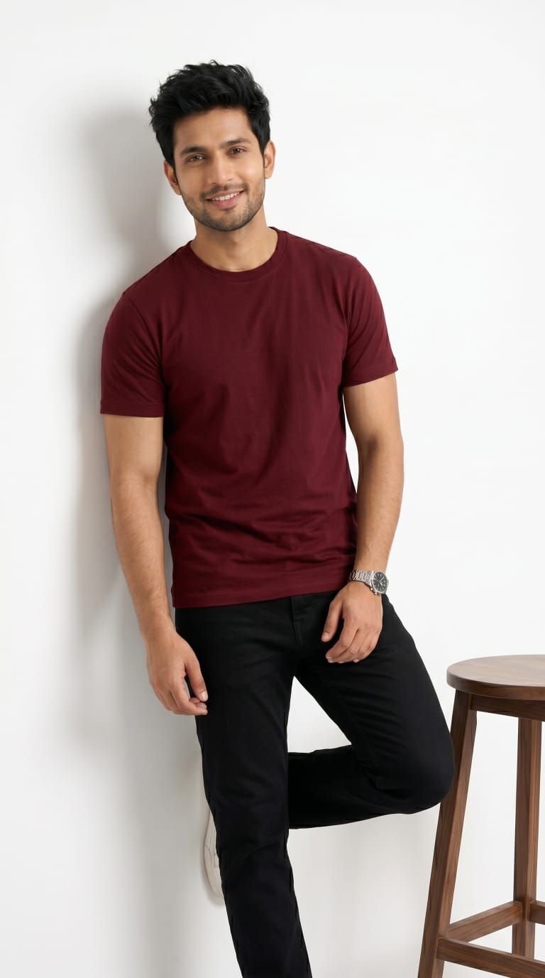 Men’s Solid Maroon Cotton T-Shirt