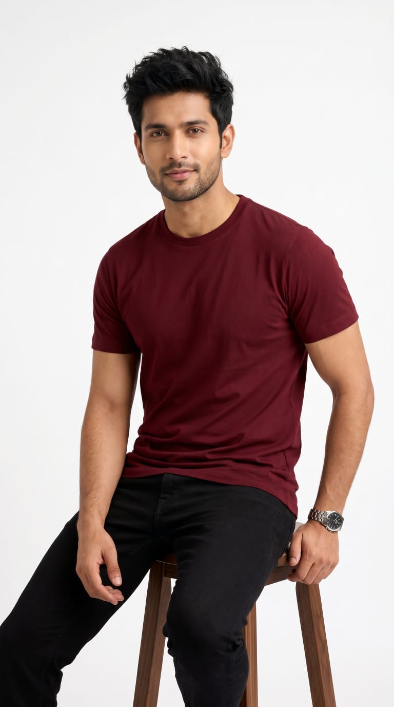 Men’s Solid Maroon Cotton T-Shirt
