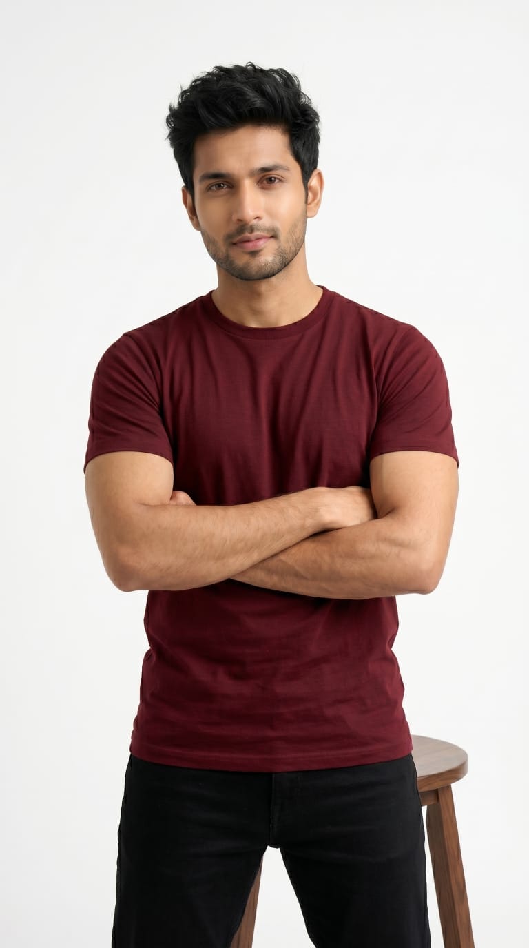 Men’s Solid Maroon Cotton T-Shirt