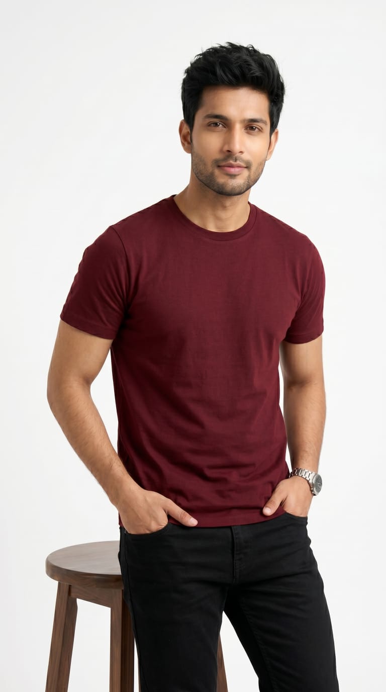 Men’s Solid Maroon Cotton T-Shirt