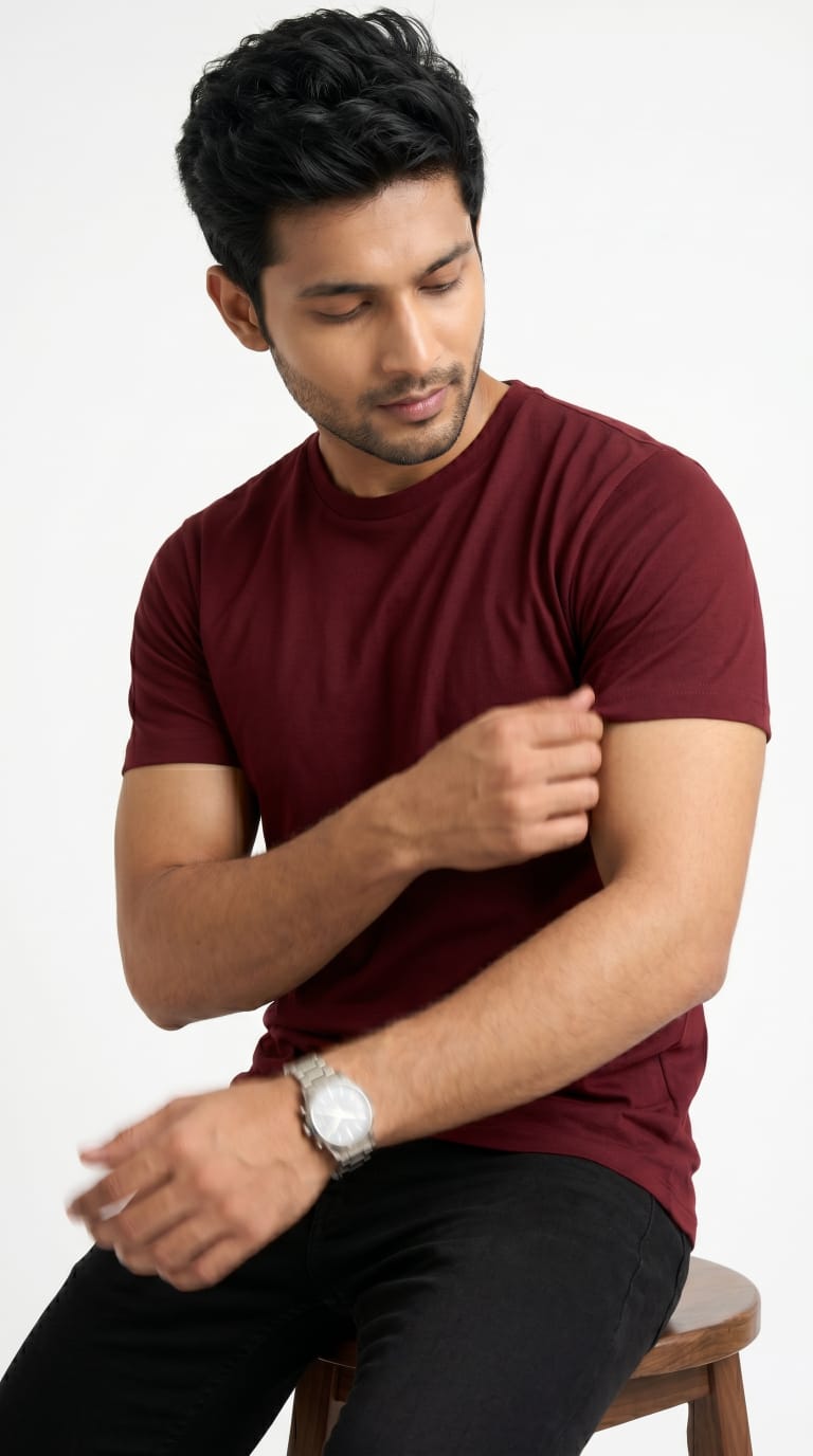 Men’s Solid Maroon Cotton T-Shirt