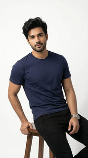 Solid Crew Neck T-Shirt – Regular Fit | Navy Blue