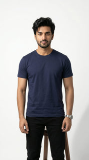 Solid Crew Neck T-Shirt – Regular Fit | Navy Blue