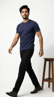 Solid Crew Neck T-Shirt – Regular Fit | Navy Blue
