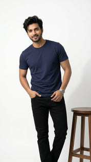 Solid Crew Neck T-Shirt – Regular Fit | Navy Blue