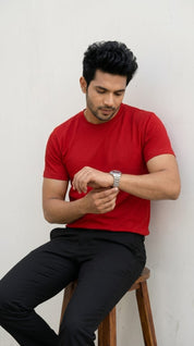 Men’s Solid Red Cotton T-Shirt