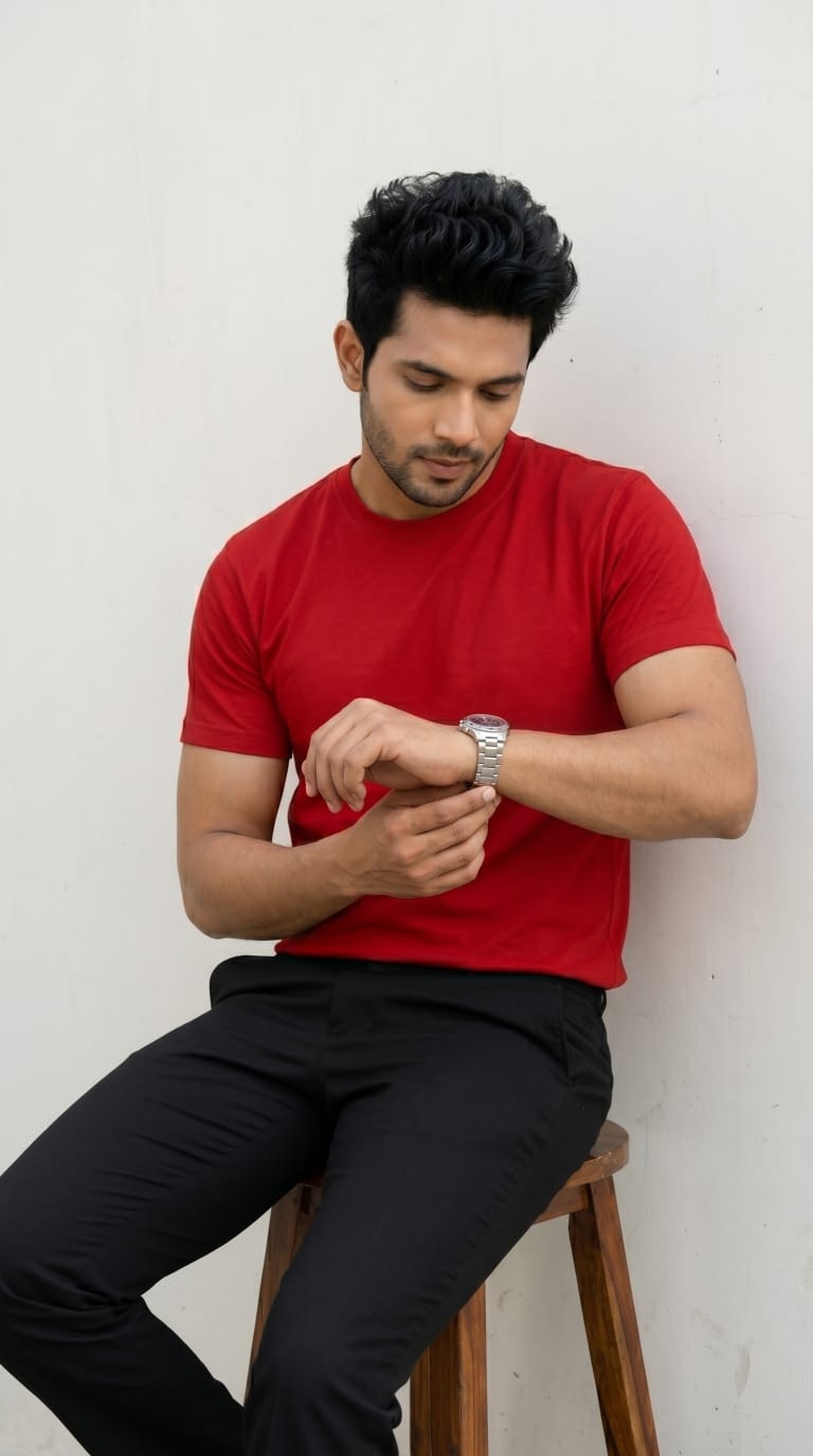 Men’s Solid Red Cotton T-Shirt-3