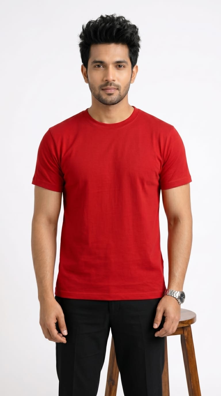 Men’s Solid Red Cotton T-Shirt-4