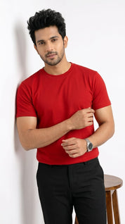 Men’s Solid Red Cotton T-Shirt