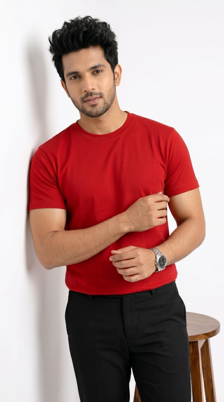 Men’s Solid Red Cotton T-Shirt-5