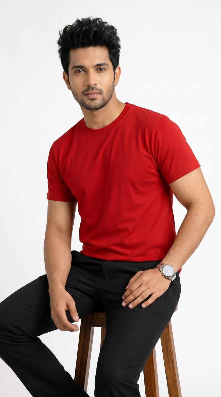Men’s Solid Red Cotton T-Shirt-6