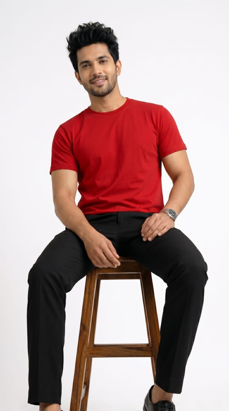 Men’s Solid Red Cotton T-Shirt
