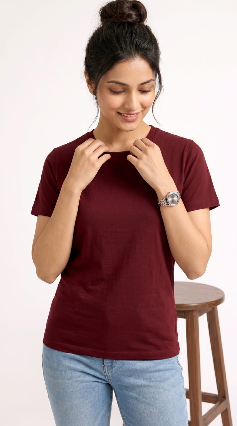 Solid Crew Neck T-Shirt – Regular Fit | Maroon