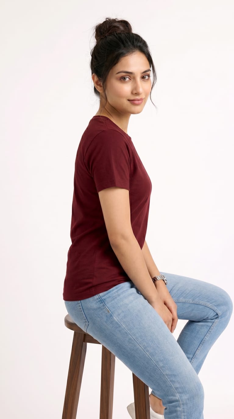 Solid Crew Neck T-Shirt – Regular Fit | Maroon-3