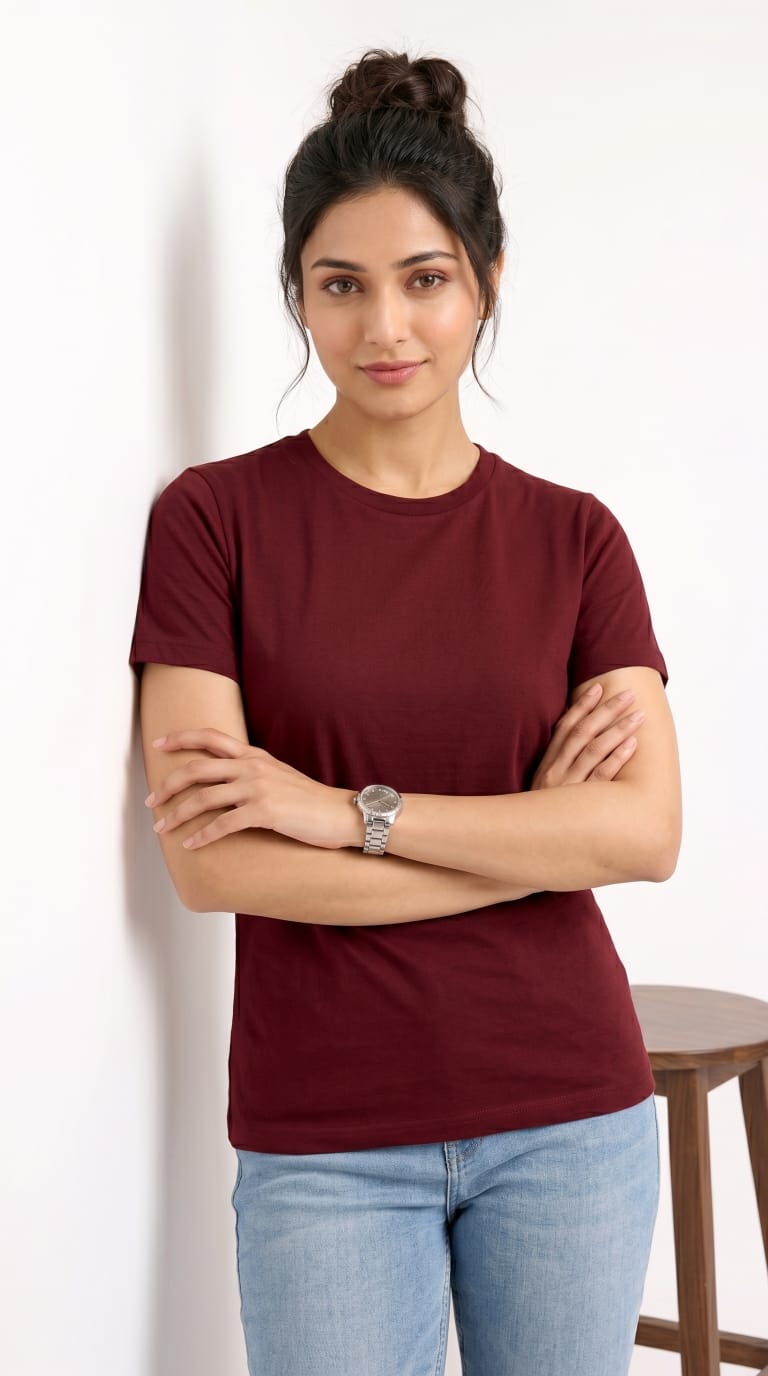 Solid Crew Neck T-Shirt – Regular Fit | Maroon-4