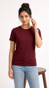 Solid Crew Neck T-Shirt – Regular Fit | Maroon