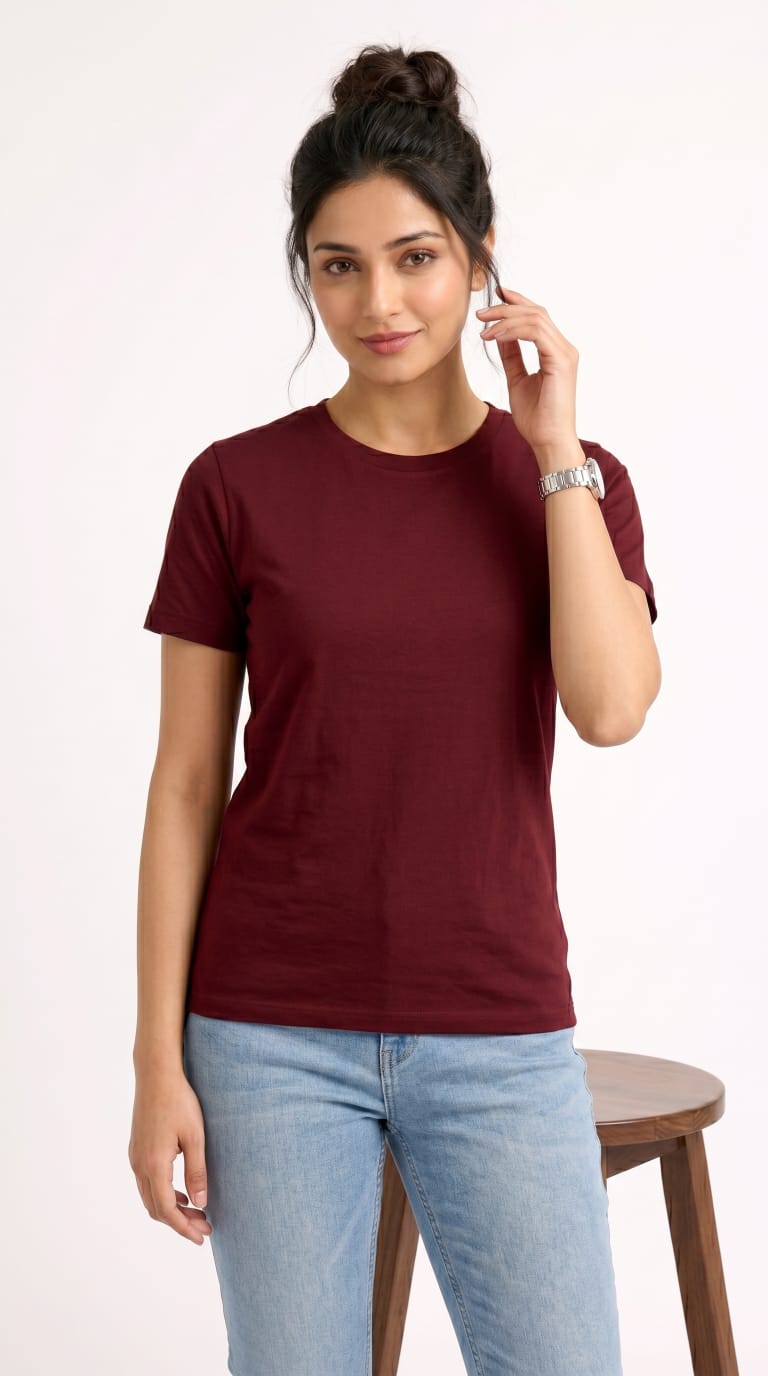 Solid Crew Neck T-Shirt – Regular Fit | Maroon