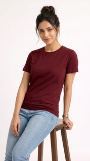 Solid Crew Neck T-Shirt – Regular Fit | Maroon