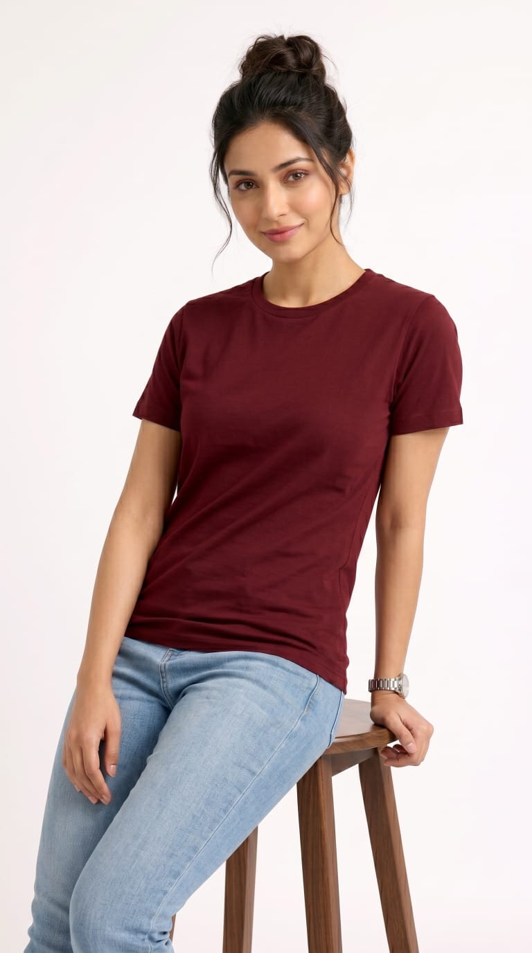 Solid Crew Neck T-Shirt – Regular Fit | Maroon-6