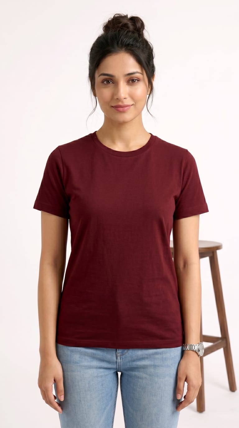 Solid Crew Neck T-Shirt – Regular Fit | Maroon-5