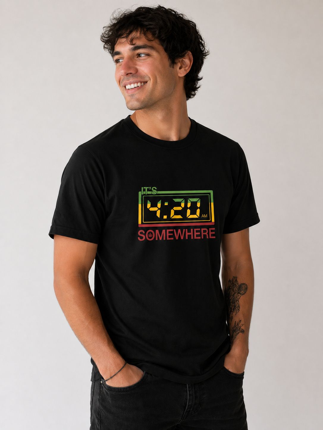 4:20 Somewhere Graphic T-Shirt – Regular Fit | Black 180 GSM