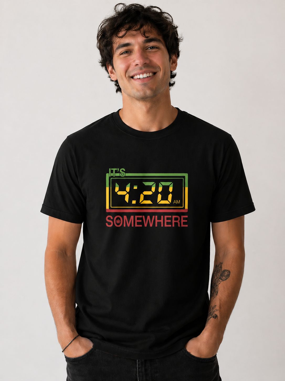 4:20 Somewhere Graphic T-Shirt – Regular Fit | Black 180 GSM