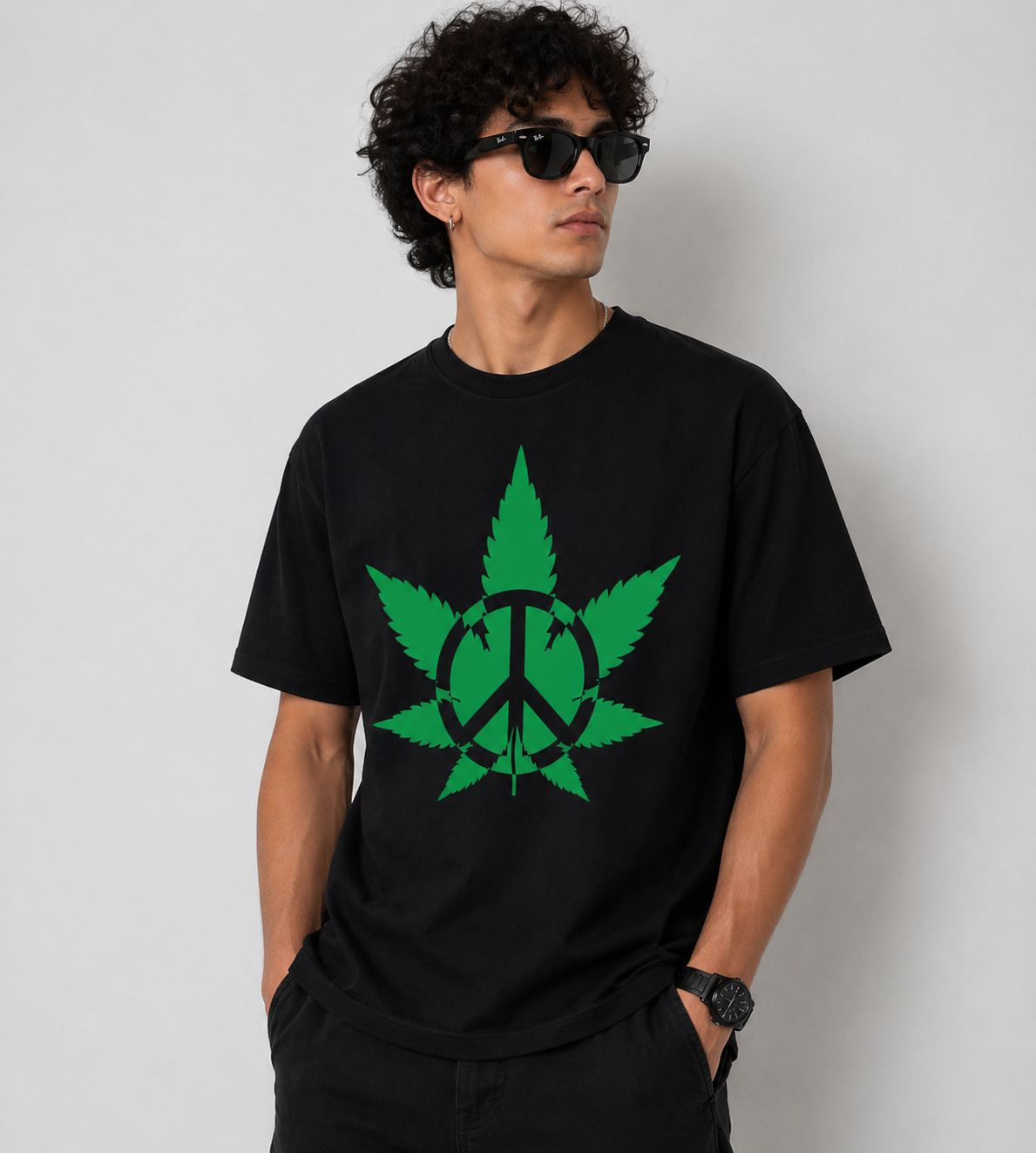 Peace Leaf Graphic T-Shirt – Regular Fit | Black
