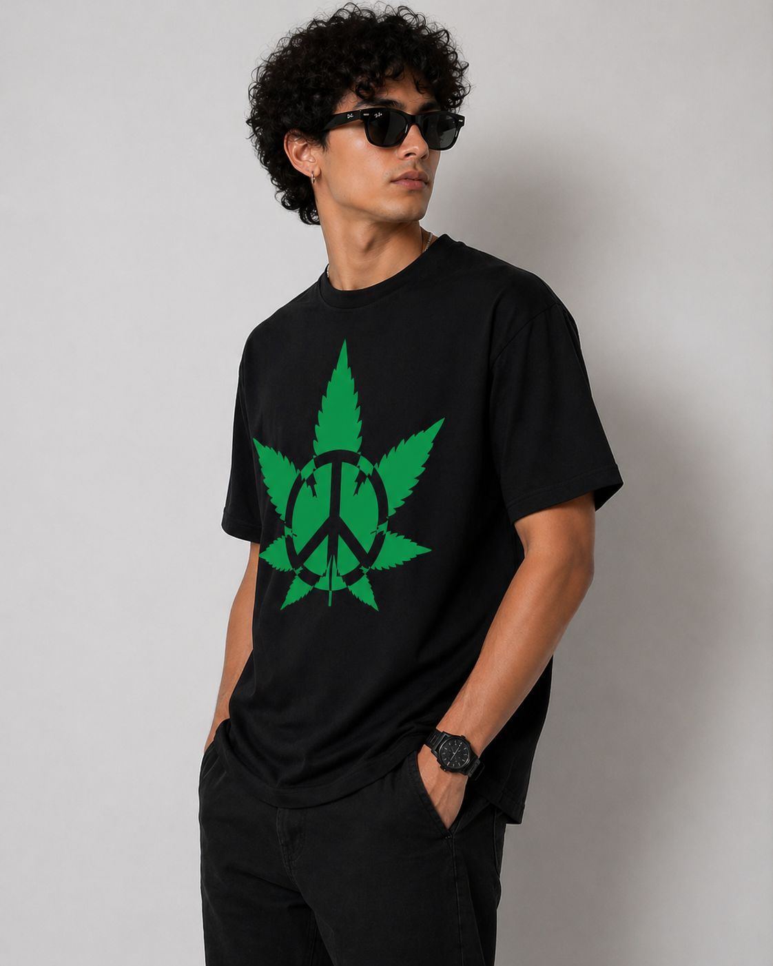 Peace Leaf Graphic T-Shirt – Regular Fit | Black