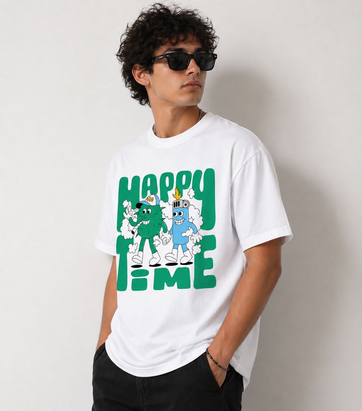 Happy Time Graphic T-Shirt – Regular Fit | White-3
