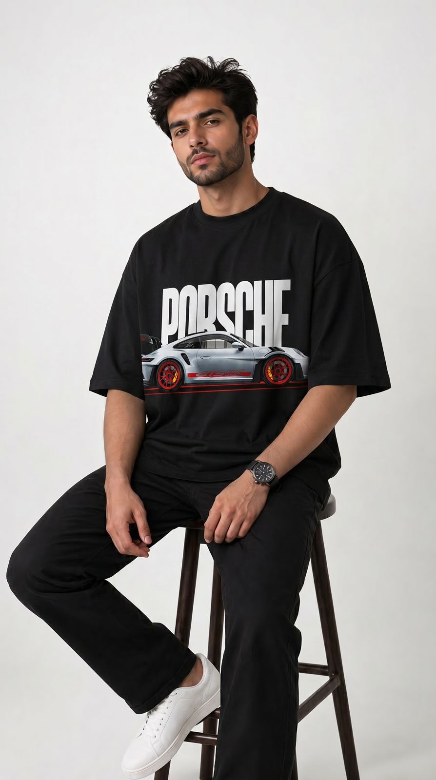 Porsche Graphic Oversized T-Shirt – Black |-7
