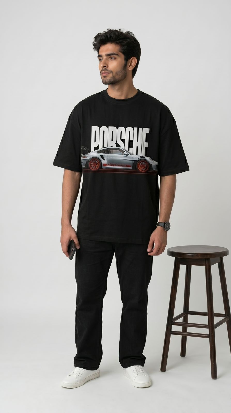 Porsche Graphic Oversized T-Shirt – Black |-6