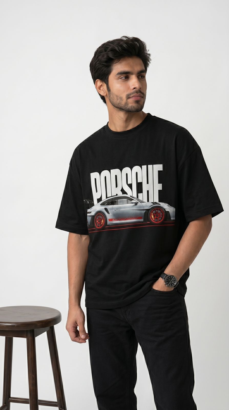 Porsche Graphic Oversized T-Shirt – Black |-5