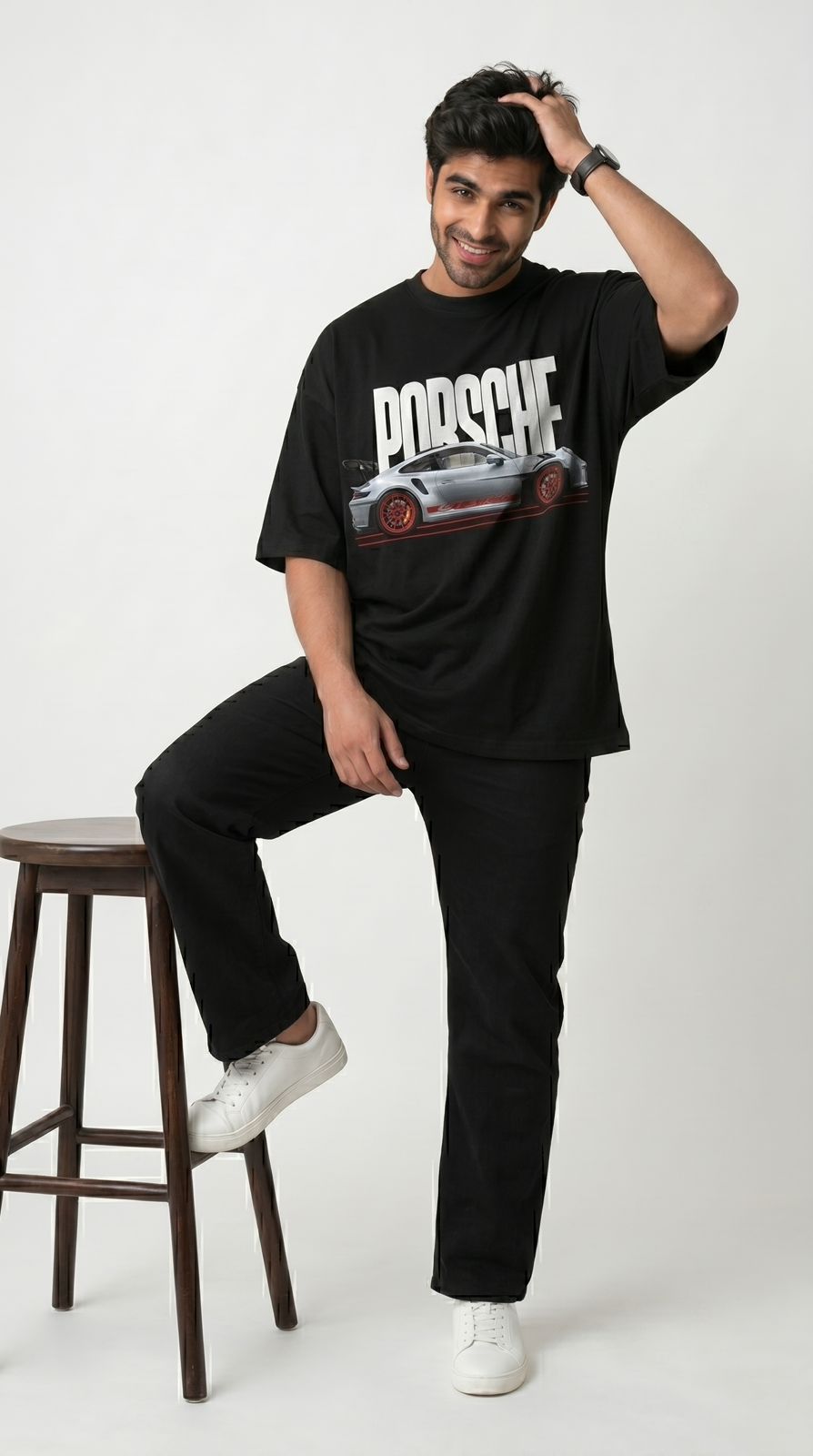 Porsche Graphic Oversized T-Shirt – Black |-8