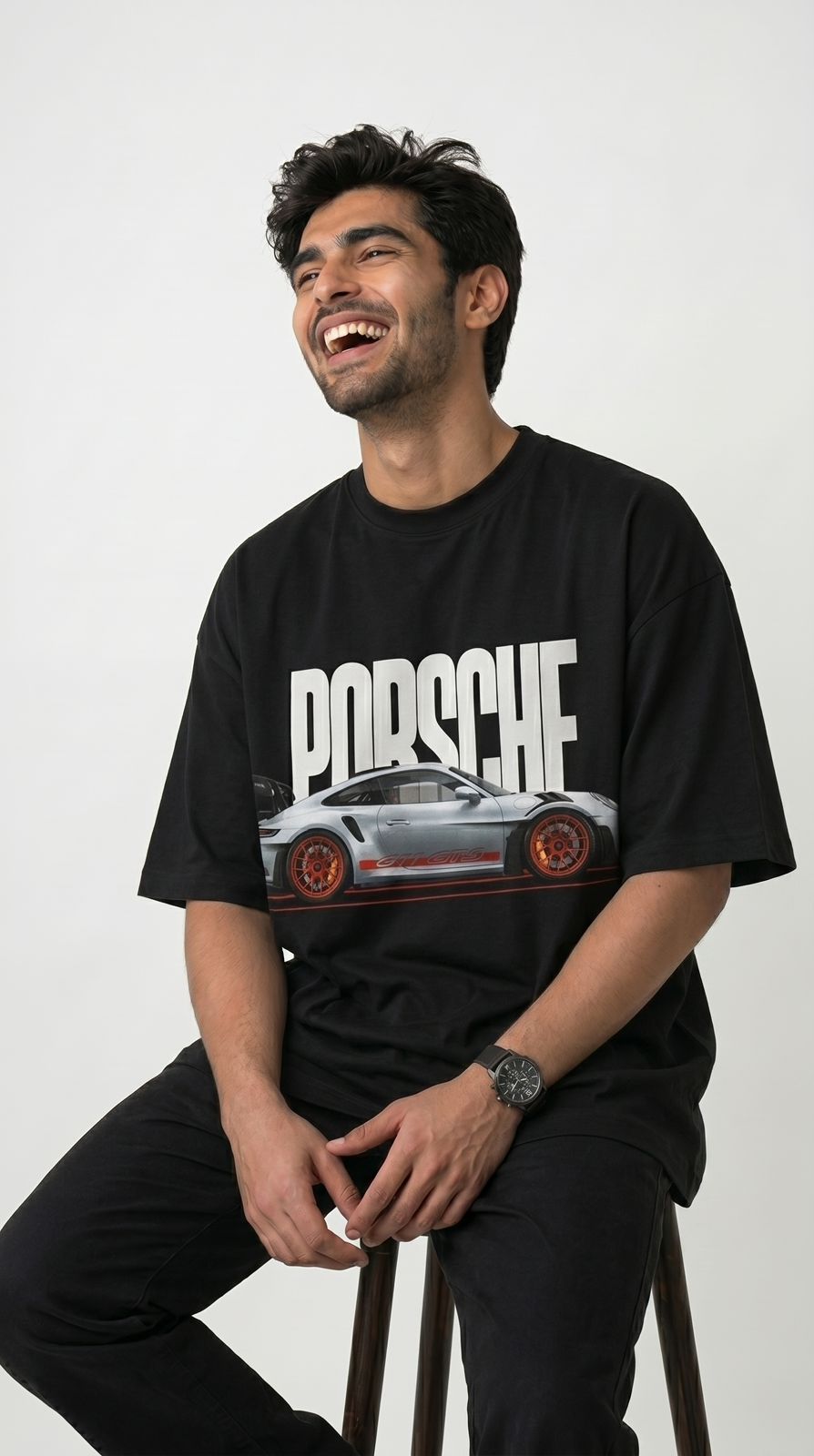 Porsche Graphic Oversized T-Shirt – Black |-4