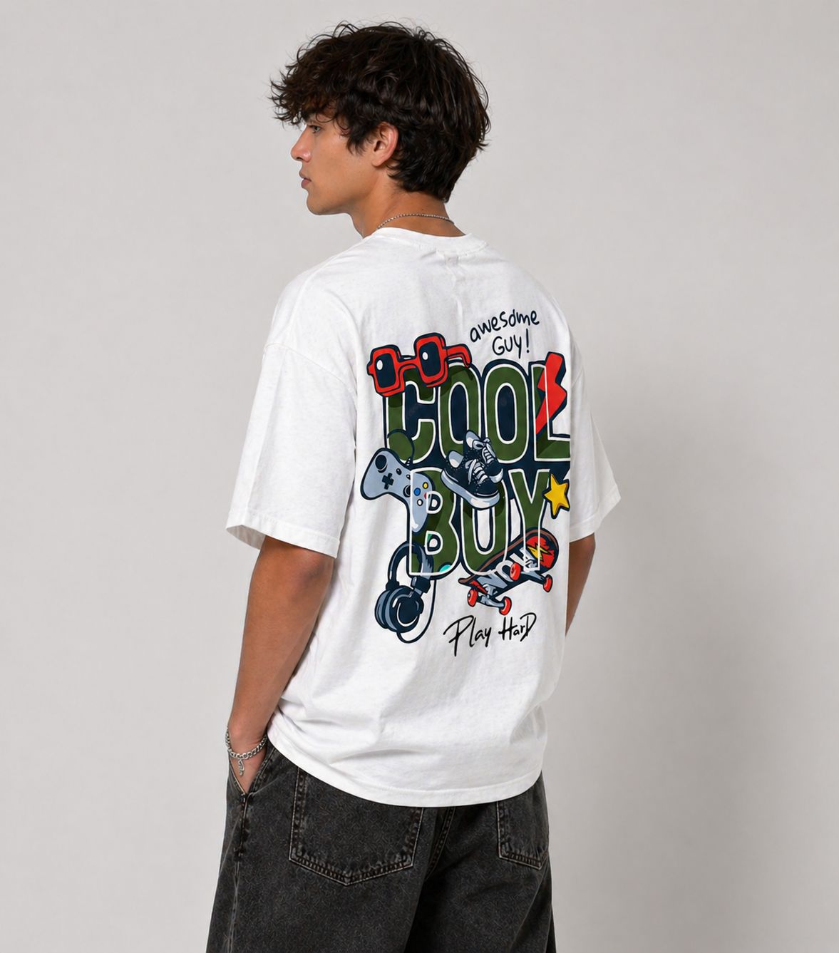 Cool Boy Oversized Graphic T-Shirt – White