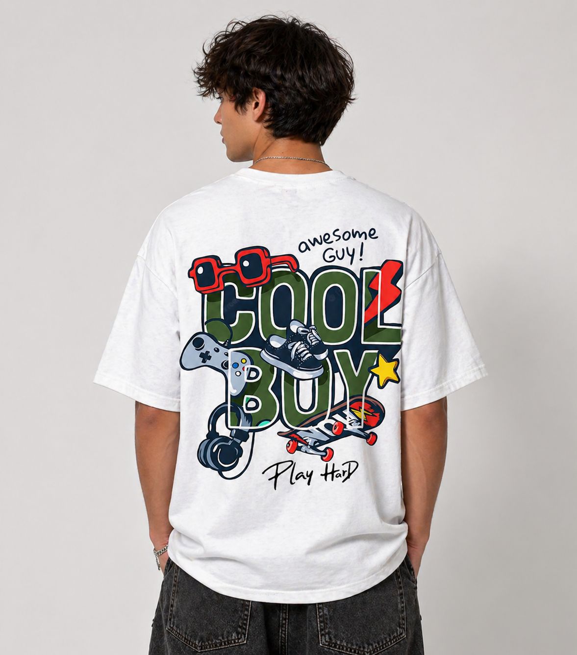 Cool Boy Oversized Graphic T-Shirt – White