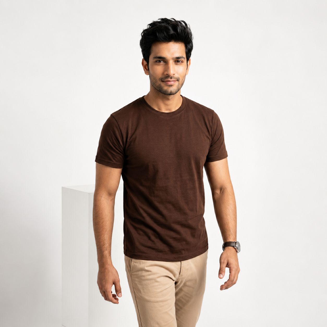 Men’s Solid Brown Cotton T-Shirt