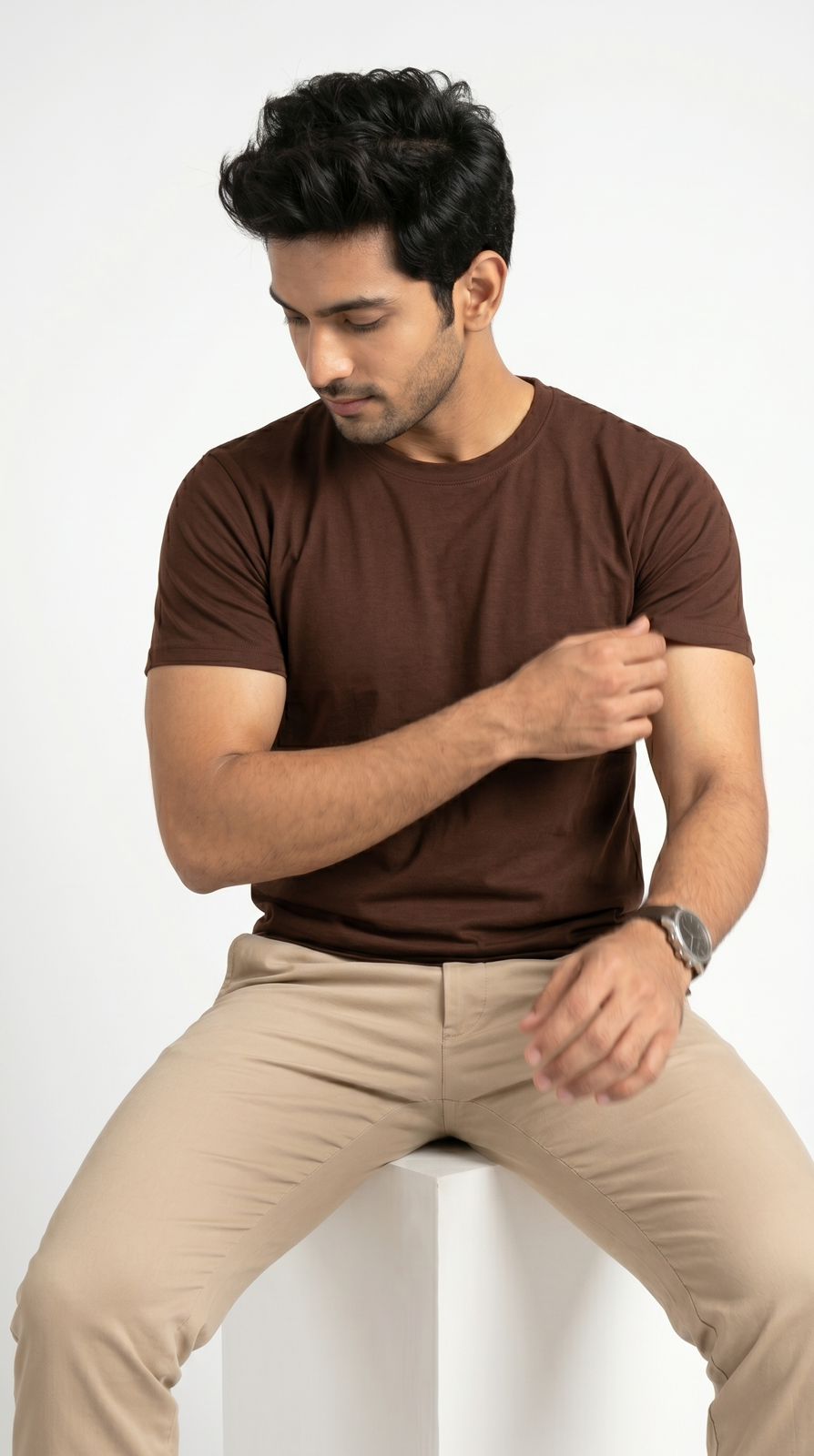 Men’s Solid Brown Cotton T-Shirt