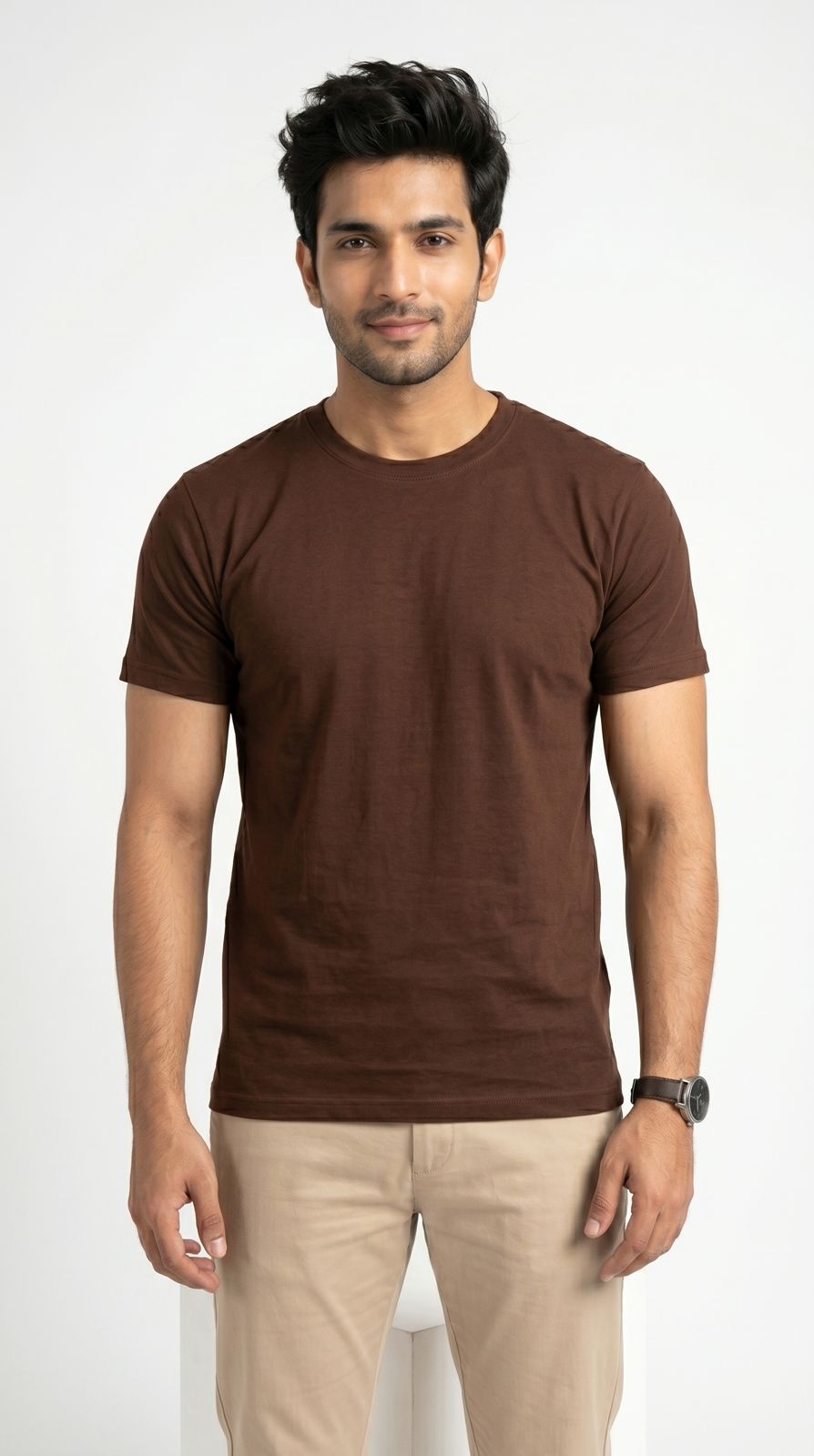 Men’s Solid Brown Cotton T-Shirt