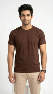 Men’s Solid Brown Cotton T-Shirt