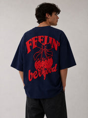 Feeling Berrygood Oversized Graphic T-Shirt – Navy Blue | Puff Print