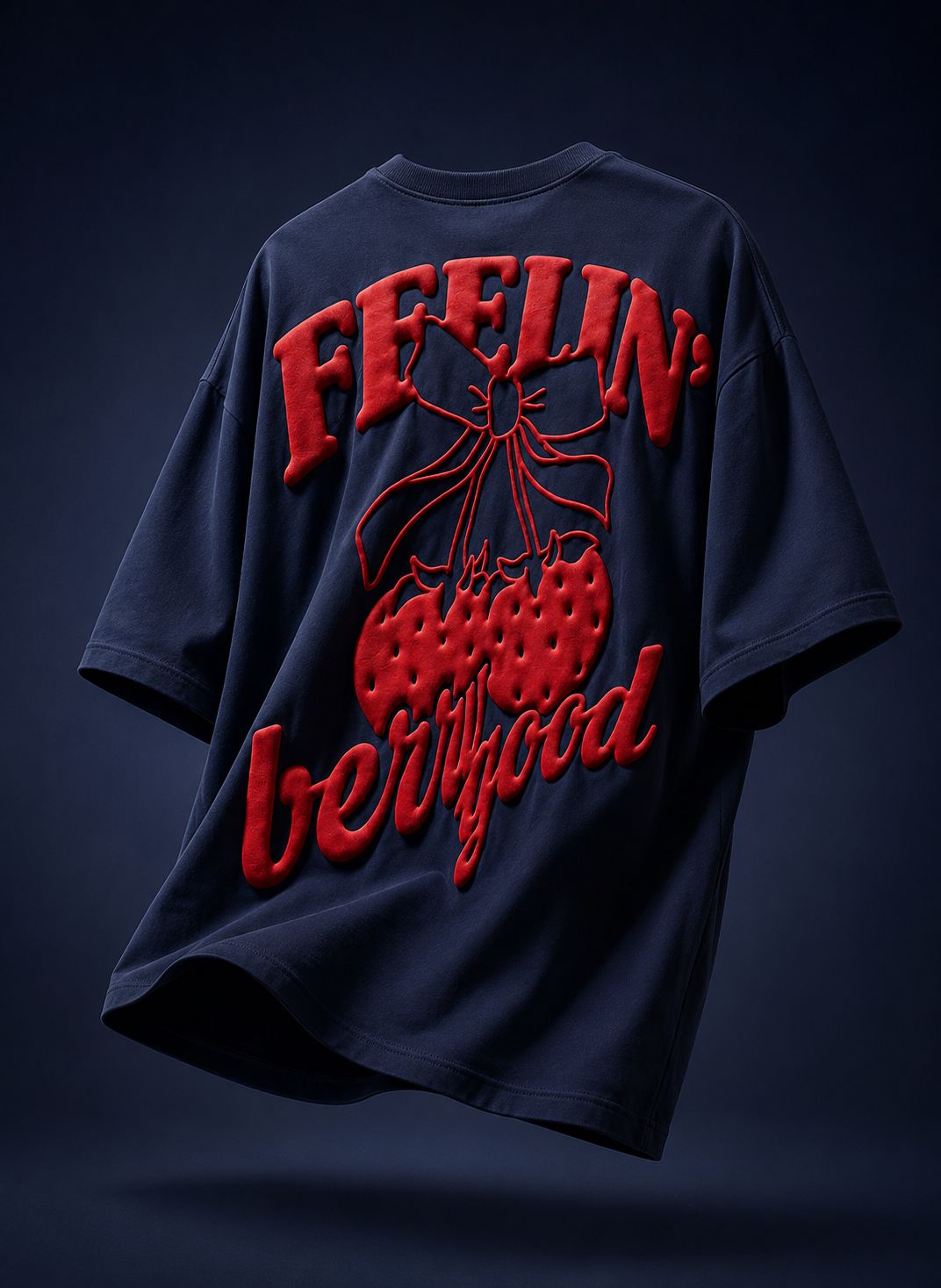 Feeling Berrygood Oversized Graphic T-Shirt – Navy Blue | Puff Print