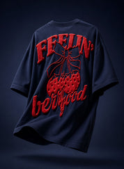 Feeling Berrygood Oversized Graphic T-Shirt – Navy Blue | Puff Print
