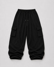 Relaxed Fit Cargo Trackpants – Black 260 Gsm