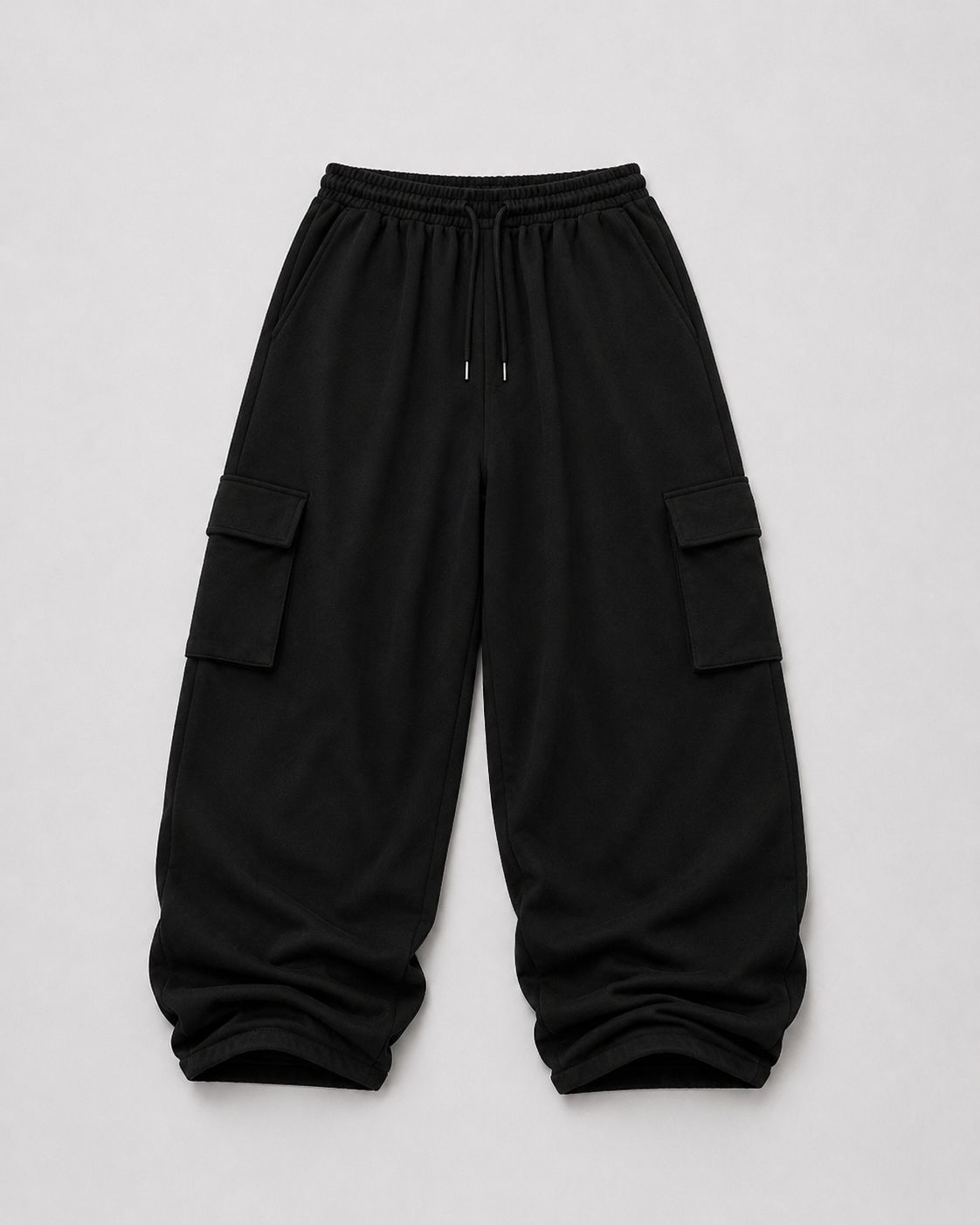 Relaxed Fit Cargo Trackpants – Black 260 Gsm-5